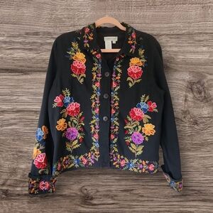 Vintage 90s Gorgeous Embroidered Jacket Coldwater Creek Floral Size M